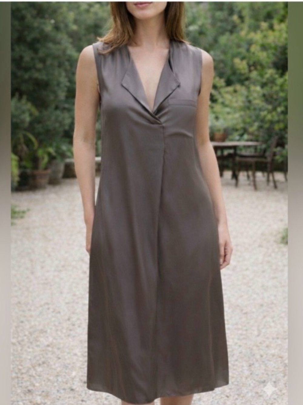 Garnett Hill Silk Shirt Dress Gray Sz 6